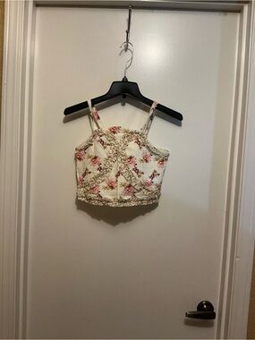 Floral Cropped Cami Top - Cream Pink